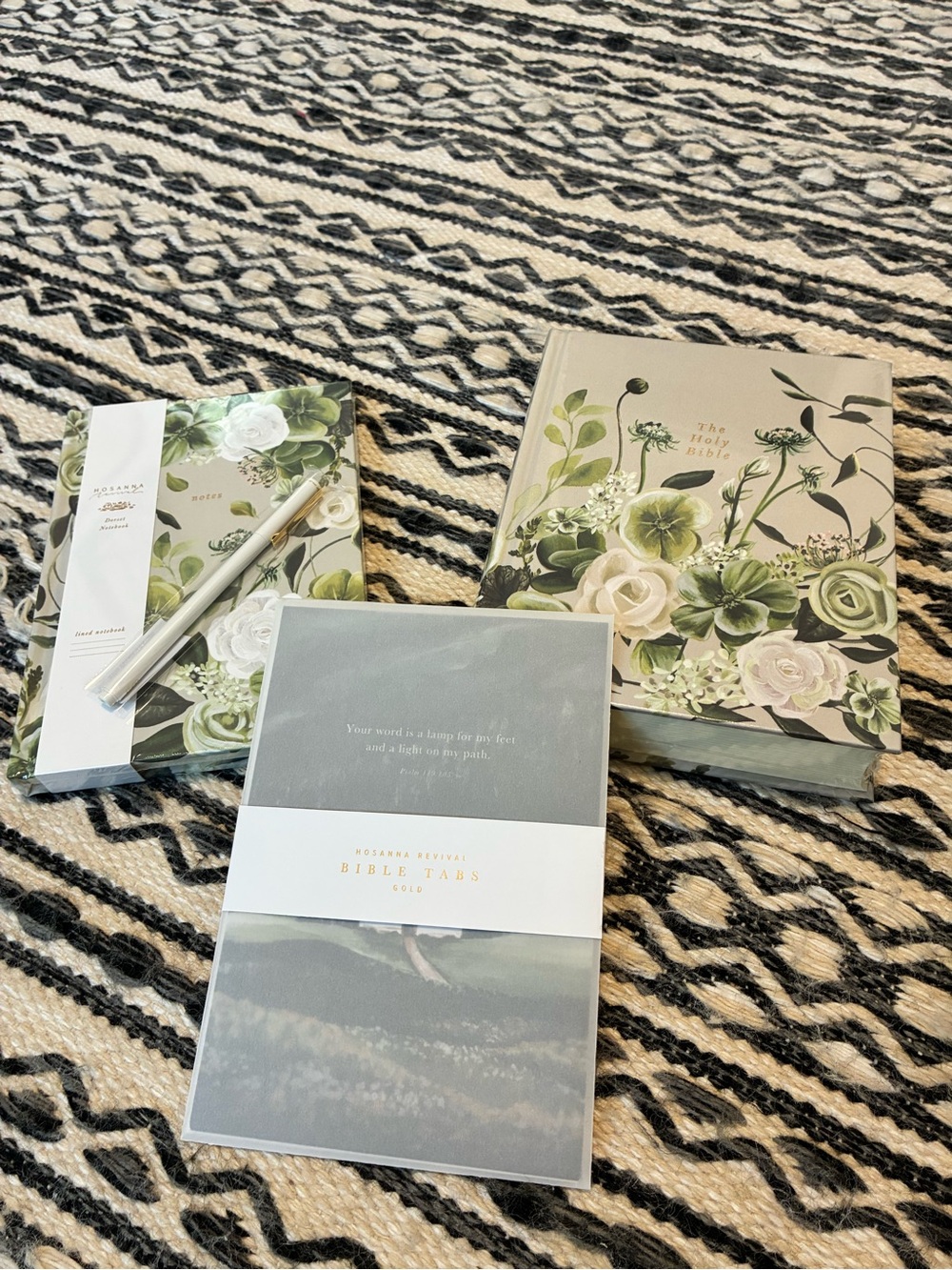 Floral Hardcover Bible with Matching Accessories - Green